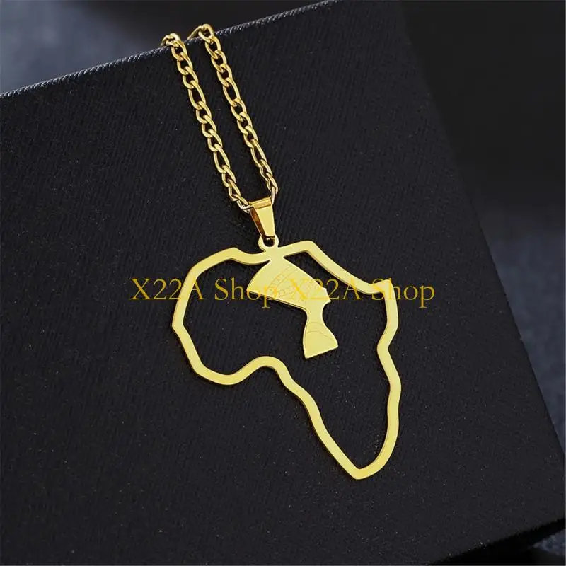 Unique Stainless Steel Queen Africa Map Pendant Necklace Women Men Fashion Jewelry Silver/Gold Patriotism Country Symbol