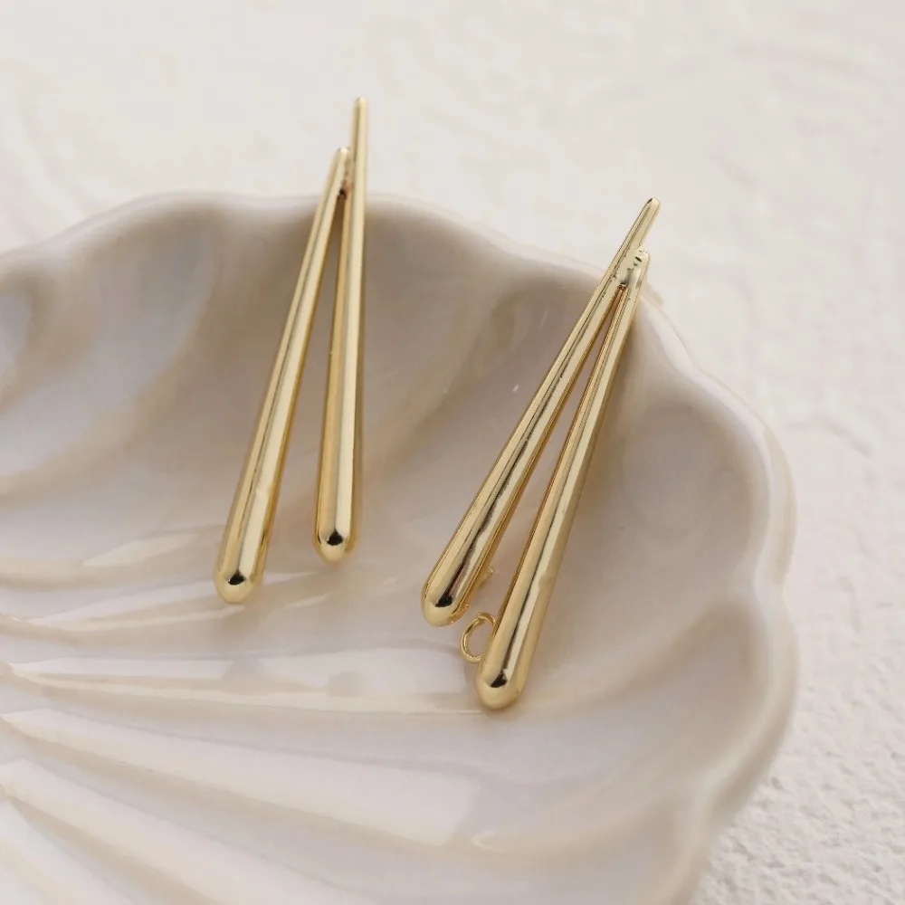 2 قطعة تصميم شريط مزدوج داينتي الأذن ترصيع أقراط لصنع المجوهرات يدوية الصنع النحاس 14 كيلو مطلية بالذهب 32*9 مللي متر اكسسوارات #6