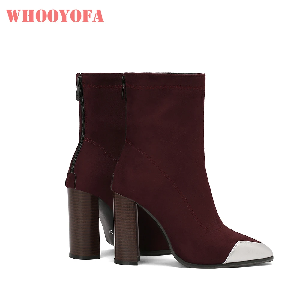 

New Winter Fashion Wine Red Black Women Mid Calf Boots Sexy Pointed Toe High Heels Lady Shoes Plus Big Size 43 45 50