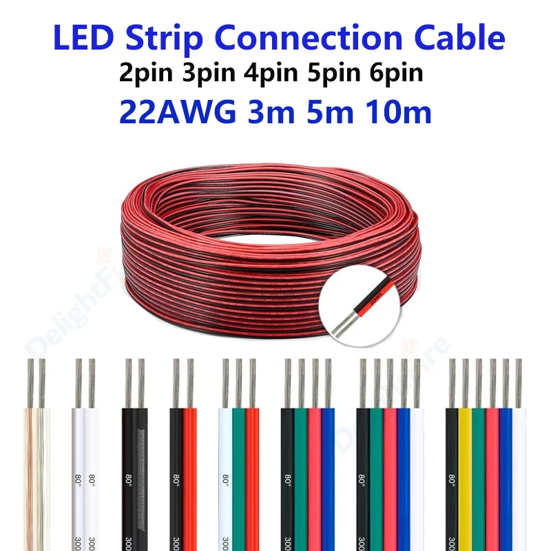 3/5/10m 22AWG 3A 2Pin 3Pin 4Pin 5Pin 6Pin Extension Electronic Cables for 5050 3528 RGBW RGB LED Lights Car Auto Speaker Battery