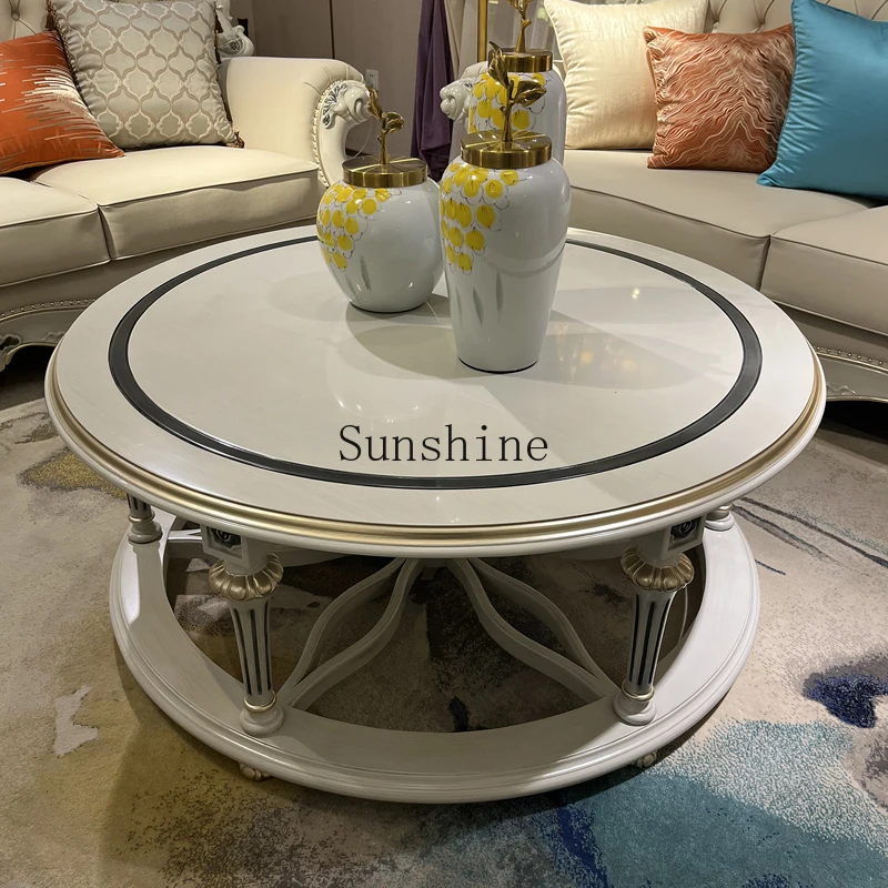 

European solid wood coffee table combination living room villa light luxury style furniture carving
