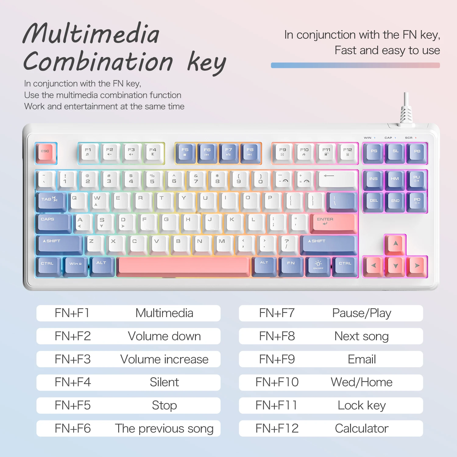 XUNFOX K60 유선 키보드, 87키, 무지개 조명 - Home Office Uk Number 리뷰 및 가격