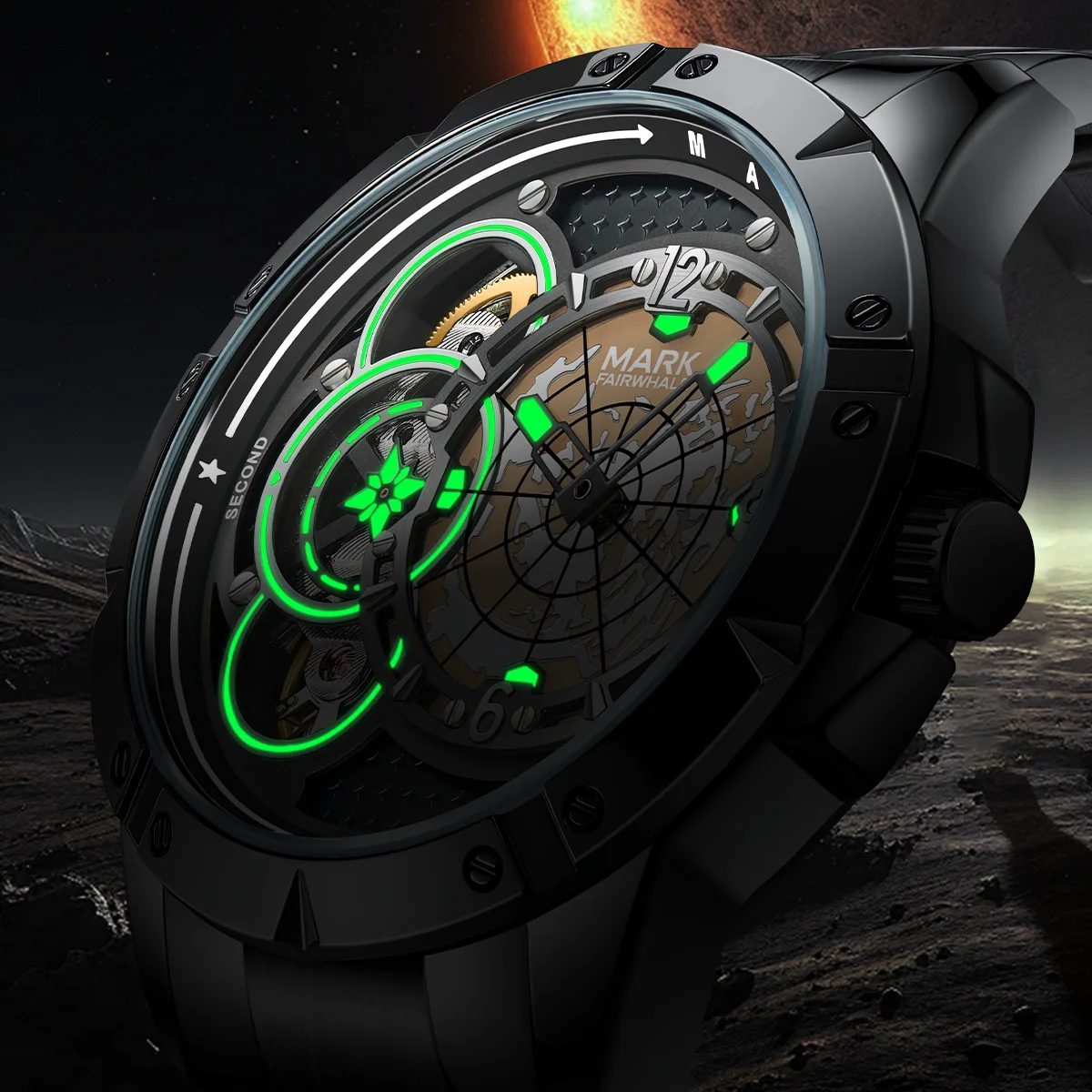 Mark Fairwhale 6005 Watches for Men New Fully Automatic Hollow Bottom Mechanical Waterproof Luminous Men's Watch Reloj Hombre