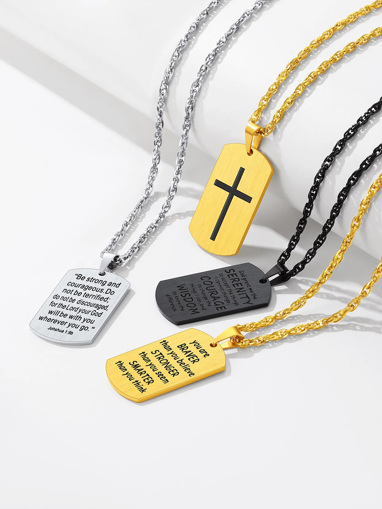 Bible Verse Cross tag Necklace for Men Women 316L Stainless Steel Dog Tag Etch Engraved Black Cross Crucifix Pendant Necklaces