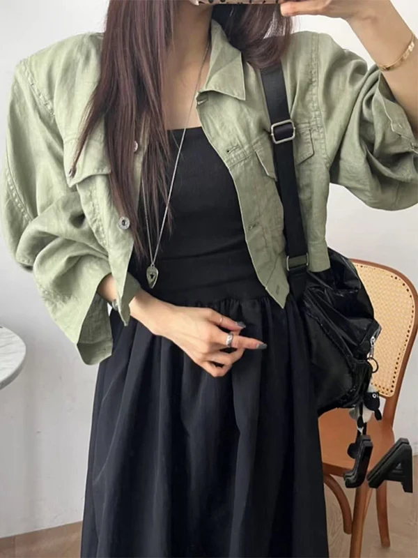 

Женский свободный топ из хлопка и льна в стиле ретро с длинным воротником-свеком на пуговицах, модный осенний топ на универсальных поездок на работу...