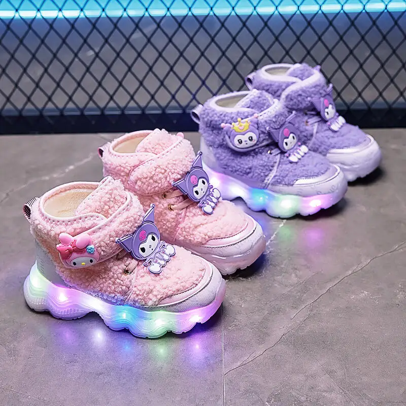 

Sanrio Girl Kuromi Kawaii Fashion Fleece-Lined Thicken Cotton Shoes Student Winter Cartoon Child Keep Warm Snow Boots New Style