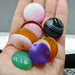 FLTMRH 1pcs / lot Natural Stone 30mm Beads Round Beads Cabochon Cameo Fit Pendant For Jewelry Charm Diy Necklace