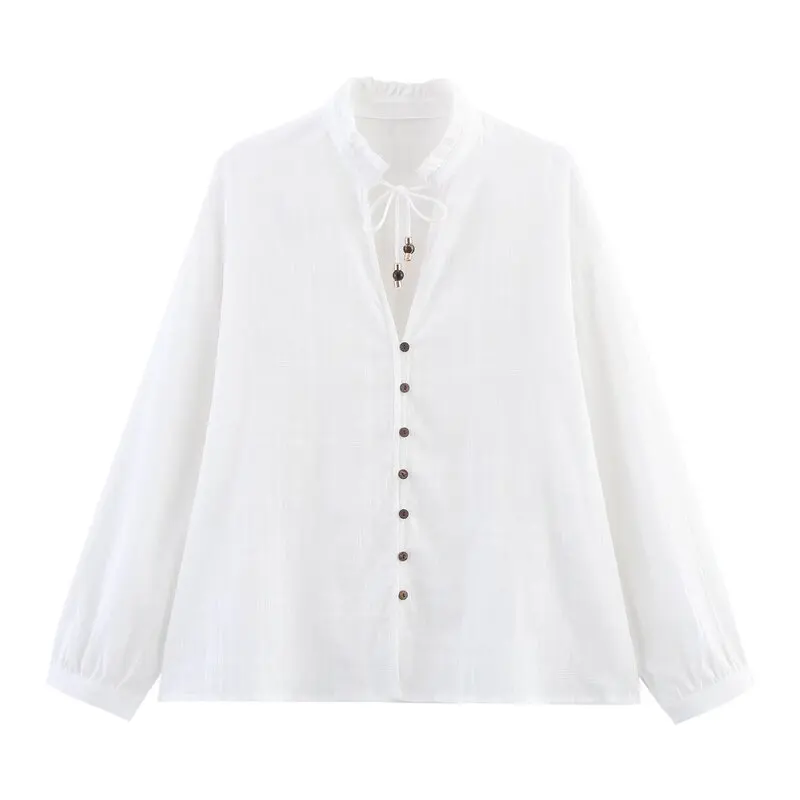 Printemps 2025 femmes Design Sensation bouton en bois Long col Sve irt nouveauté polyvalent coupe ample longueur régulière