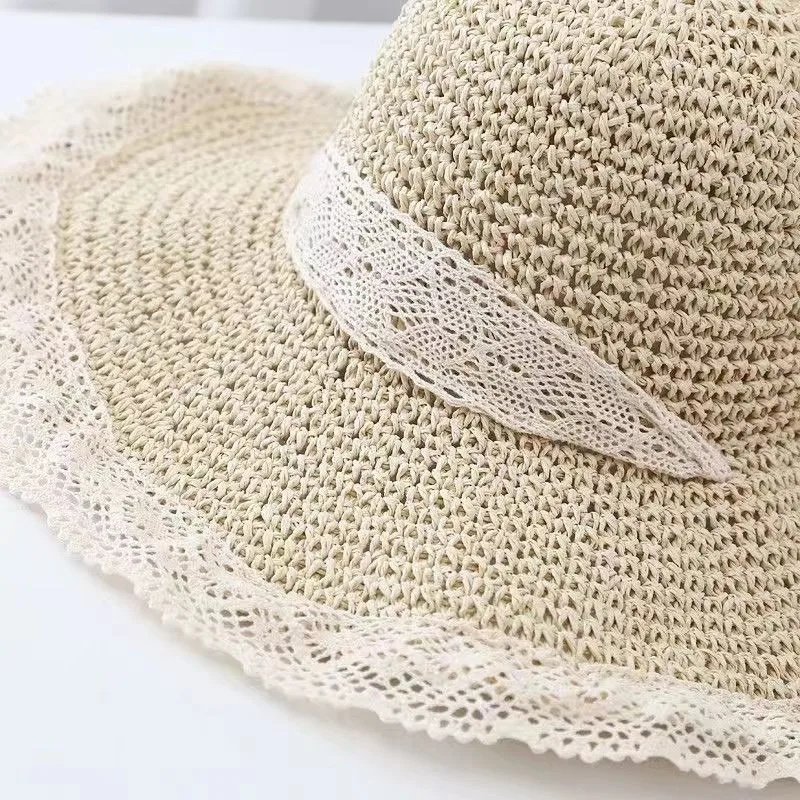 Womens Summer Straw Hat Foldable Sun Hat Wide Large Brim Beach Hats Fashion Holiday Straw Hat Beach UV Protection Cap