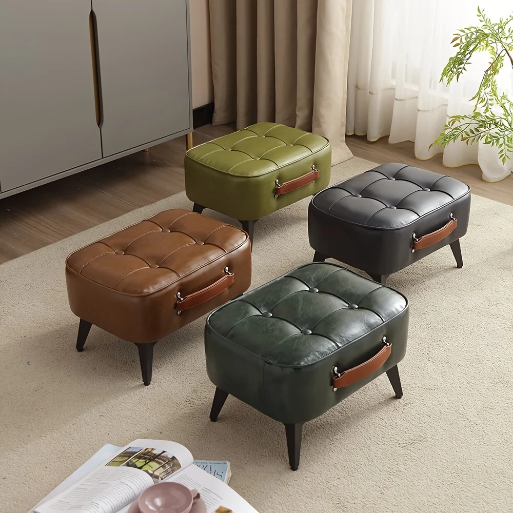 

Footstool Ottoman - Stylish and Functional Faux Leather Footrest for Extra Seating in Living Room, Entryway, or Office