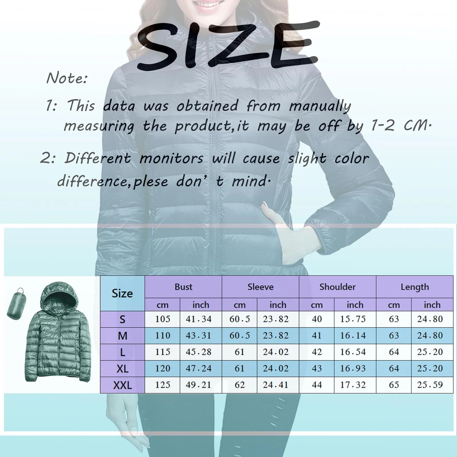 Casual Basics Thermo-Winterjacke, einfarbig, ultraleichte Daunenjacke, weiblich, schlank, tragbar, winddicht, mit Kapuze, Winterjacke