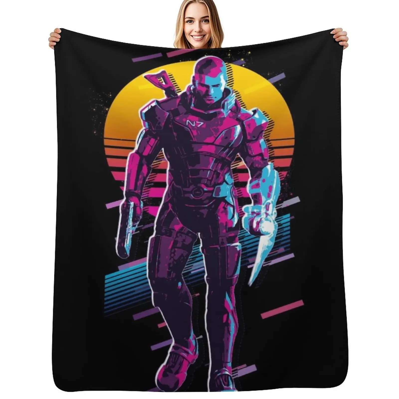 

Commander Shepard - Mass Effect *80s Retro* Throw Blanket Retros sofa bed Summer Beddings Cute Blankets