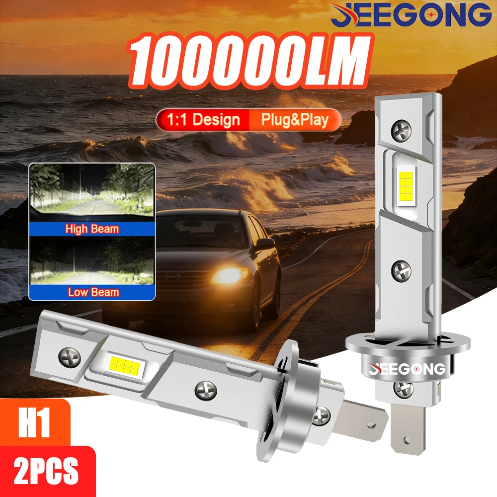 H1 LED Headlights H1 LED High Power Canbus With Fan Plug And Play 1:1 Design No Modification 1000W 12V Easy Installation 2PCS