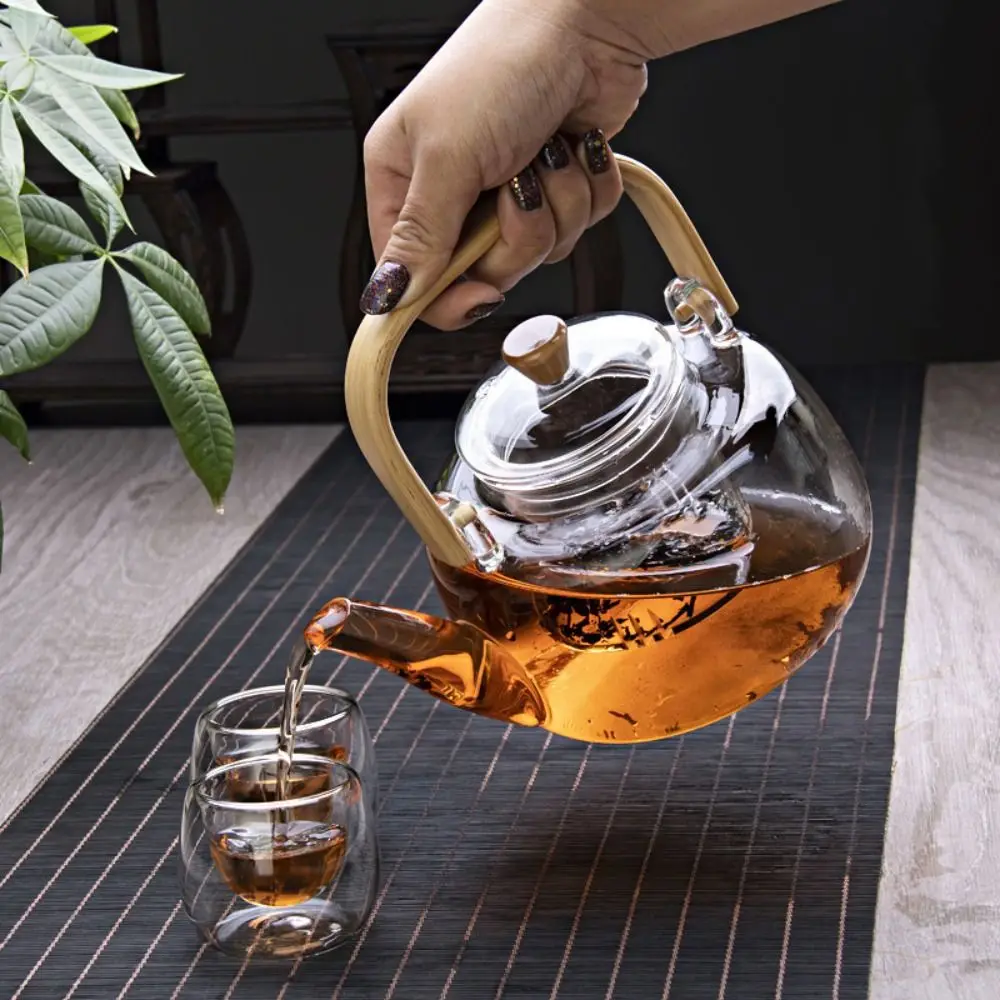 

Fluent 1000ml Glass Tea Pot with Handle Tea Soup Separation Borosilicate Glass Teapot Transparent Japanese Style Teapot Office