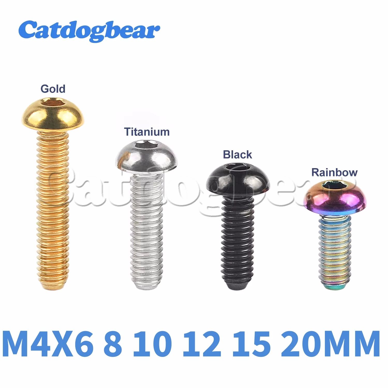 Catdogbear  4Pcs Titanium Ti Bolts M4 x 6 8 10 12 15 20mm Inner Hexagon Half Round Head Screw for Bike Bicycle Fasteners