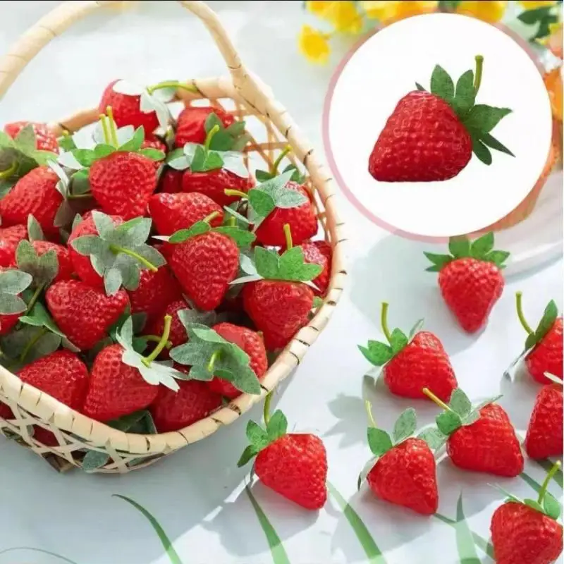 Lebensechte künstliche Erdbeeren aus Kunststoff, 10-20 Stück, künstliches Fruchtset für Fotografie-Requisiten, Babyparty-Dekoration – Detail 3