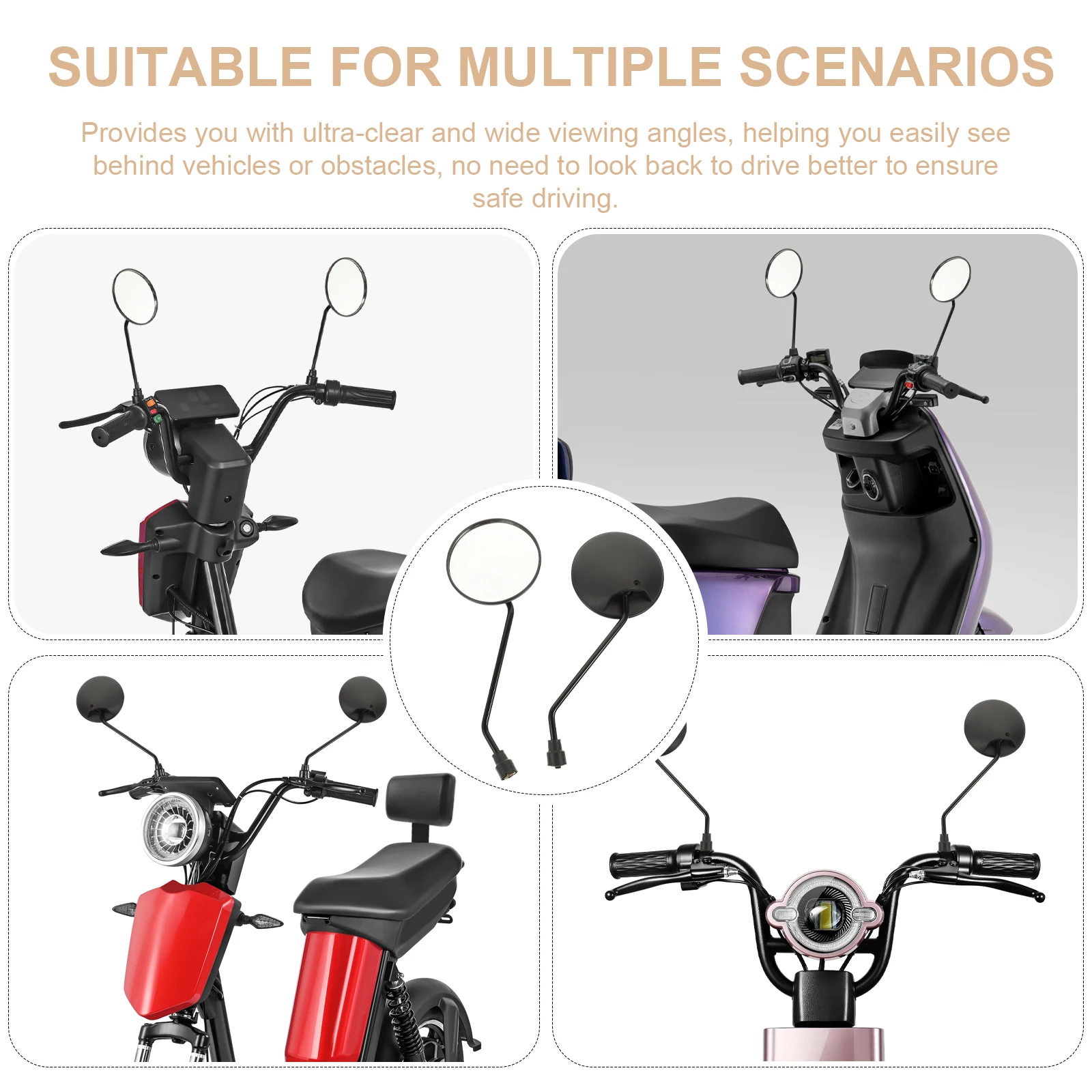 

Round Bike Mirrors Rearview Accessories for Electric Bikes Motorcycle Scooter Foldable ABS Wide Angle Viewing Easy Install Fits