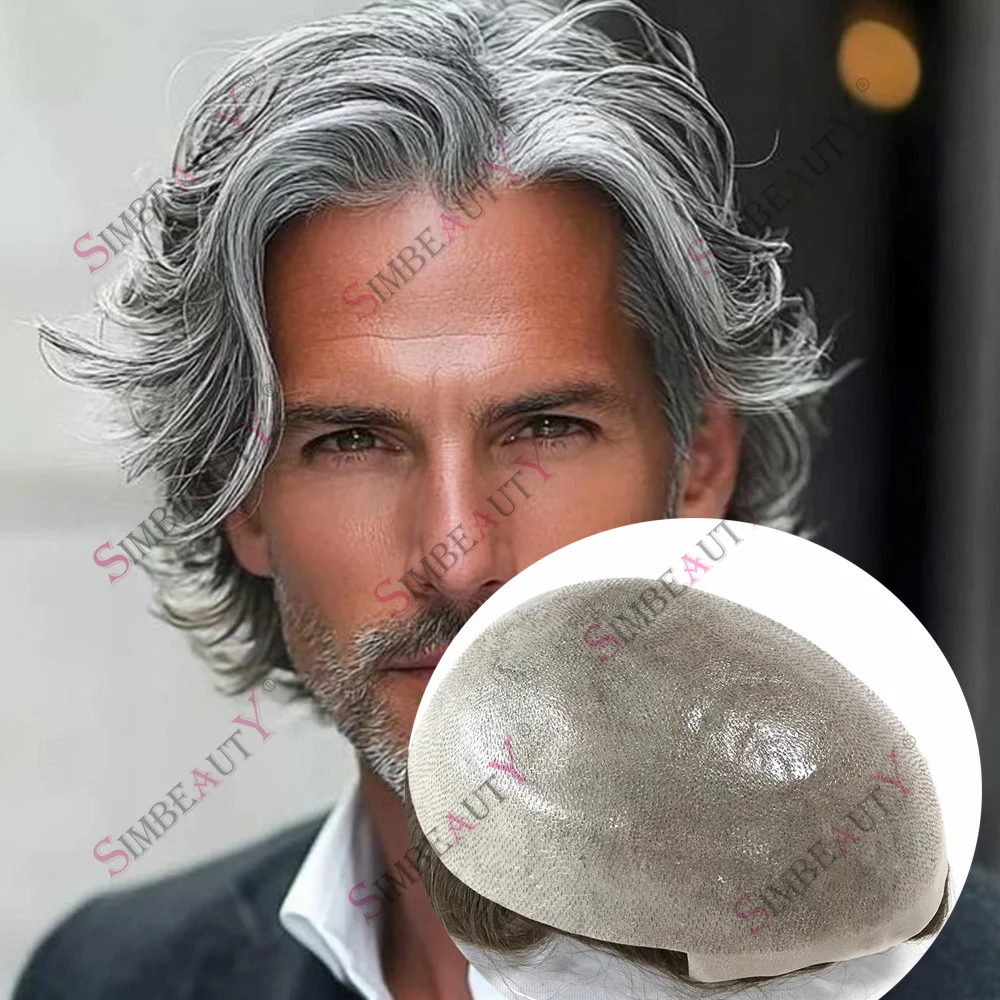 

Мужской парик-накладка из натуральных человеческих волос, 30 мм, тонкая основа, 0,06 мм, прочная система замещения седых волос, протез для мужчин