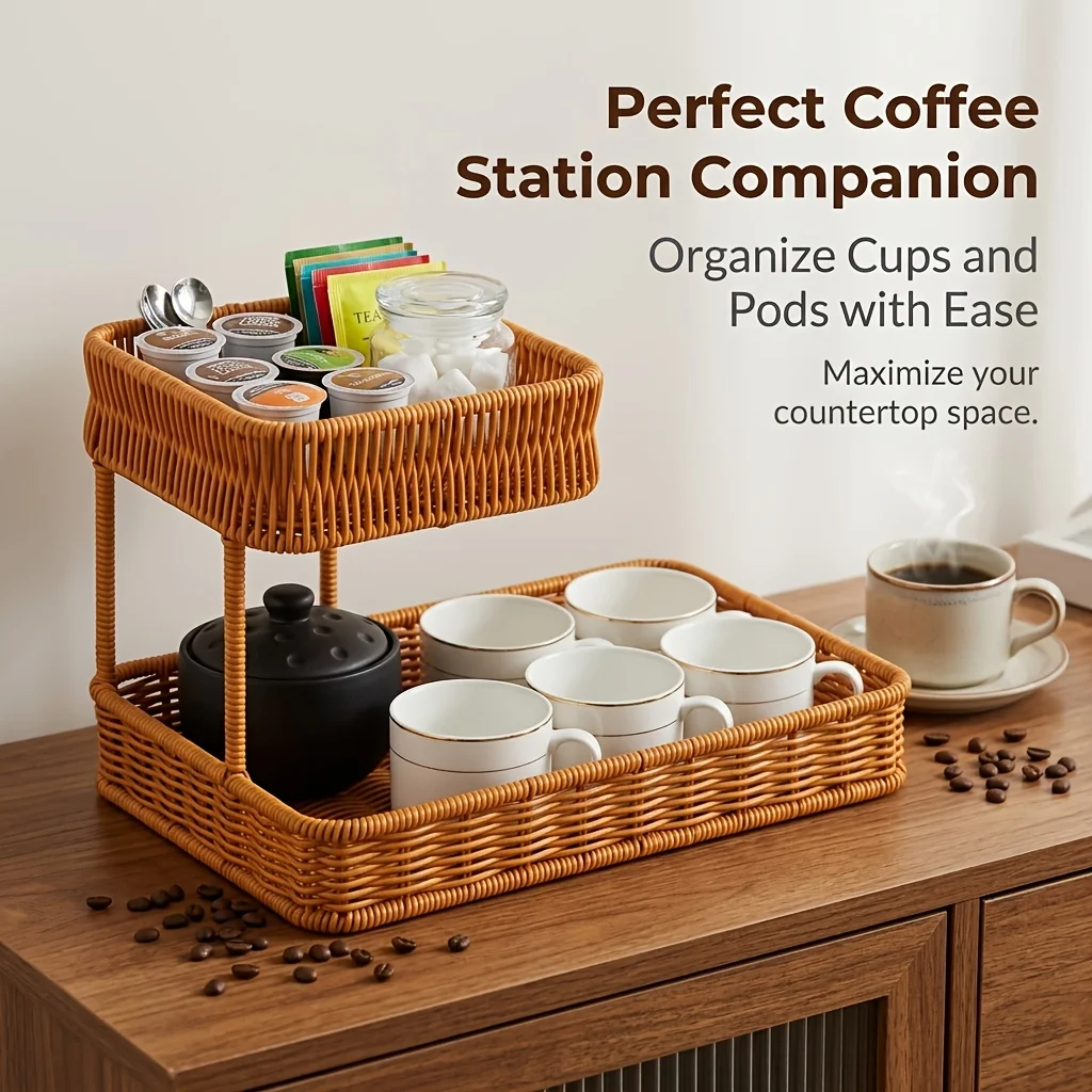 

1 Pc. Bamboo-style Woven Storage Basket, Kitchen Countertop Storage Rack, Cosmetics and Accessories Storage Rack,