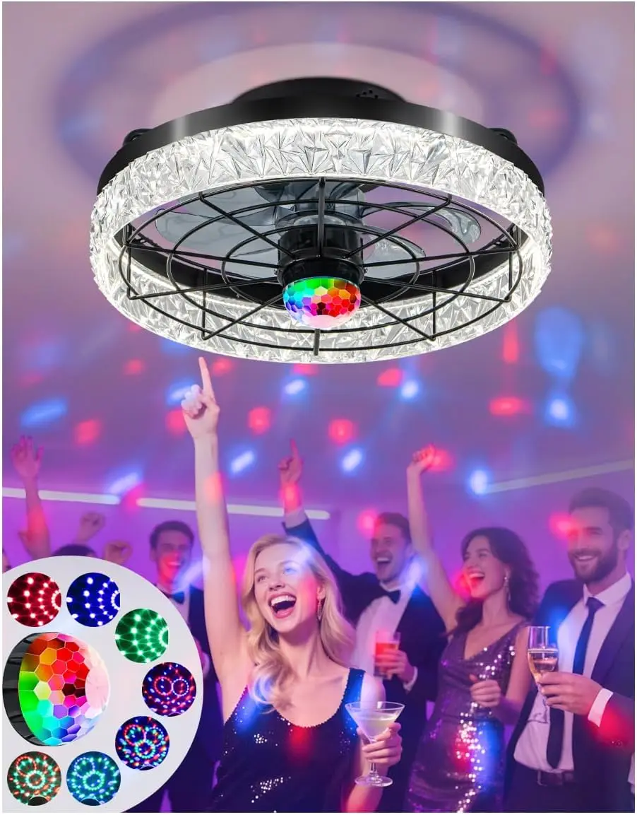 

Disco Ceiling Fans with Lights,7 Color Disco Ball Modes, Flush Mount Low Profile Ceiling Fan with Light and Remote Control Dimma