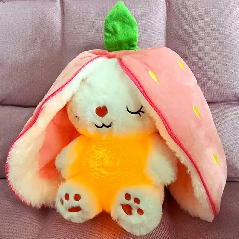 @Funny Joy Kawaii Fruit Bunny Peluche Simpatico carota Fragola si trasforma in coniglio Peluche per bambini Compleanno Regalo di Natale