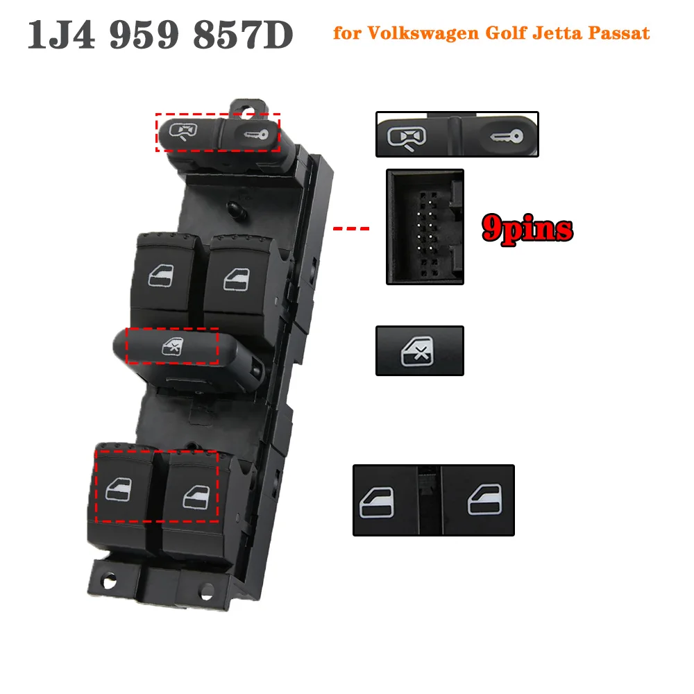 

Car Accessories for Volkswagen Golf Jetta Passat 1999-2005 Front Left Master Power Window Switch Glass Lifter Parts 1J4 959 857D