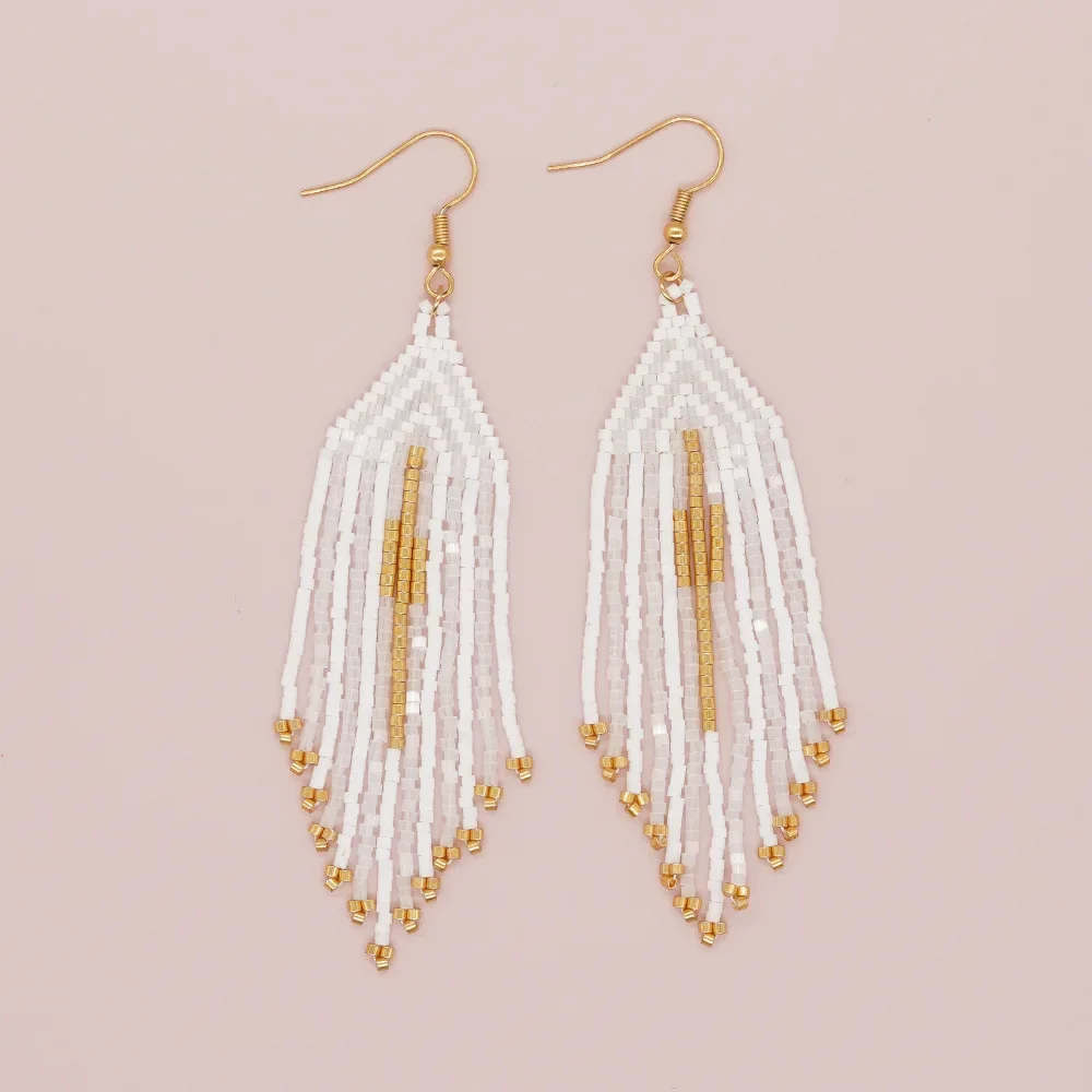 

Beaded earrings Individuality Fashion Simple Hand knitting Tassel Bohemia Eighty-two gold Geometry Rice bead earrings