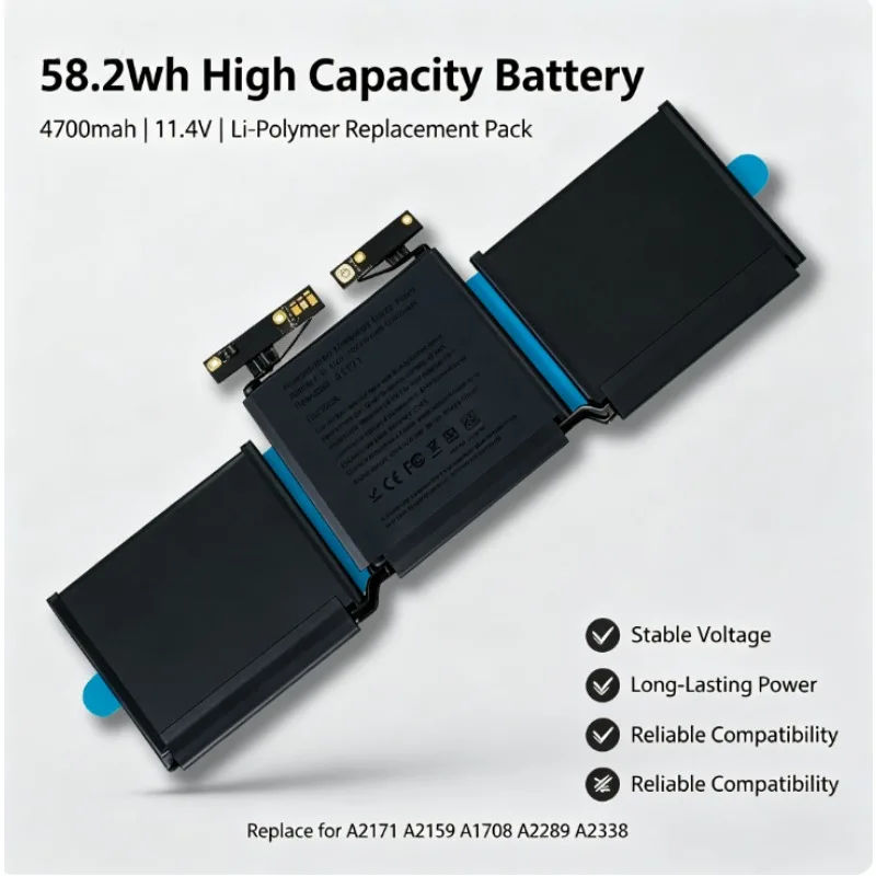 Replacement Battery for MacBook Pro 13 Inch A2289 A2159 A2338 A2171, 58Wh High Capacity, Long Battery Life, Easy Install