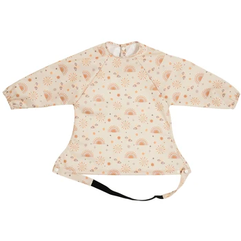 HappyFlute 1 pezzo da tavolo in poliestere impermeabile nuovi bottoni automatici stampati design a maniche lunghe bavaglini per l'alimentazione del bambino a prova di pasticcio