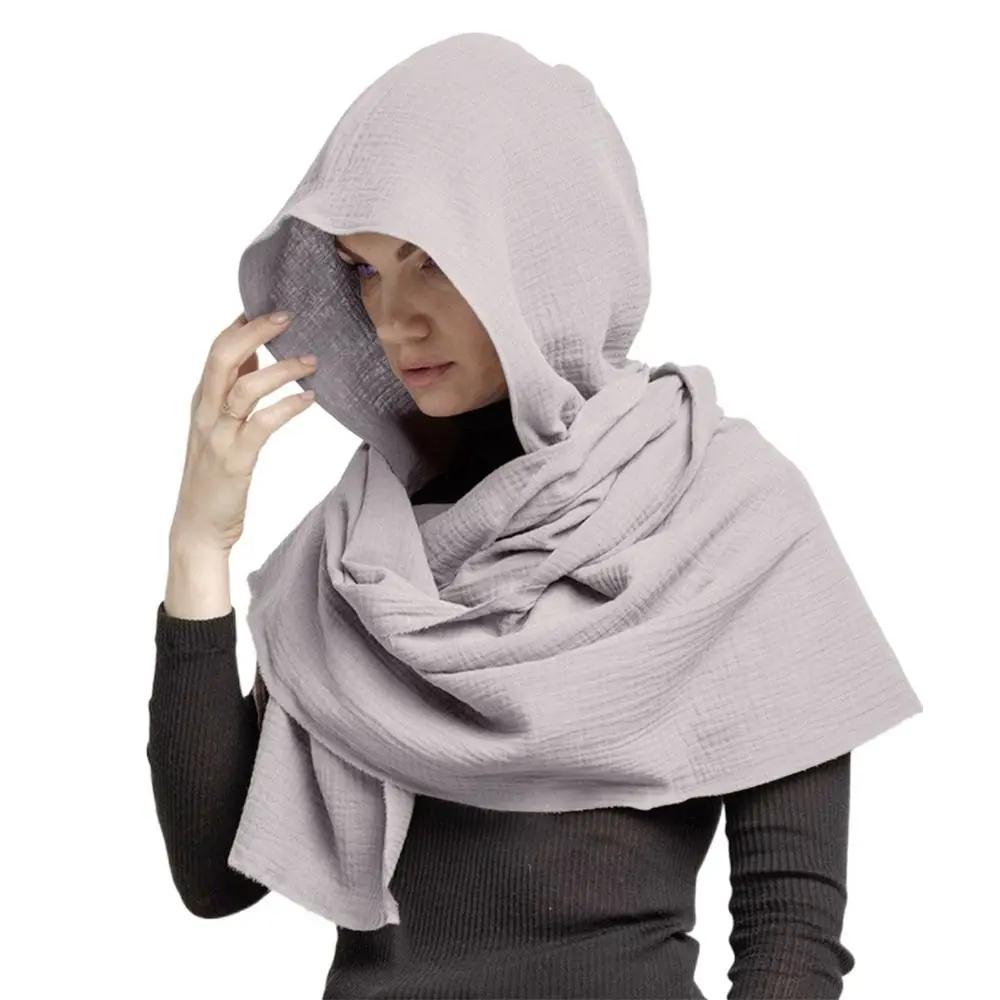Cachecol xale cachecol capa moda multifuncional uso multifuncional com capuz cor sólida macio linho algodão capuz