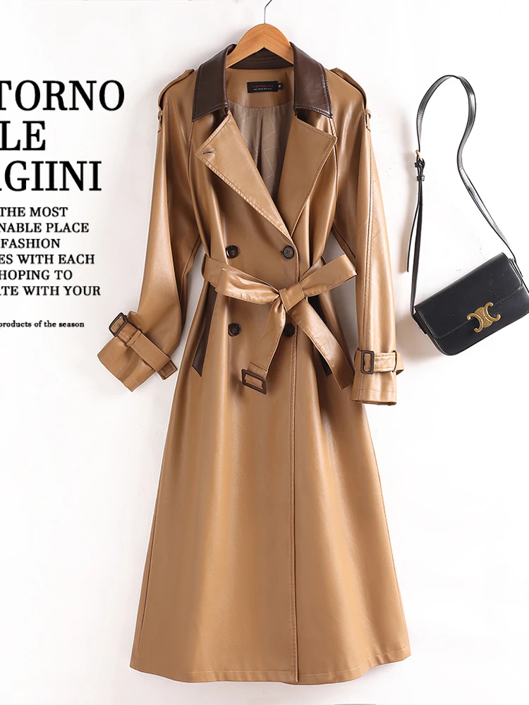 レディース本革コート ロング丈 オーバーニー シープスキン ウィンドブレーカー アウター 秋冬新作 スリム プラスサイズ ウエストシェイプ