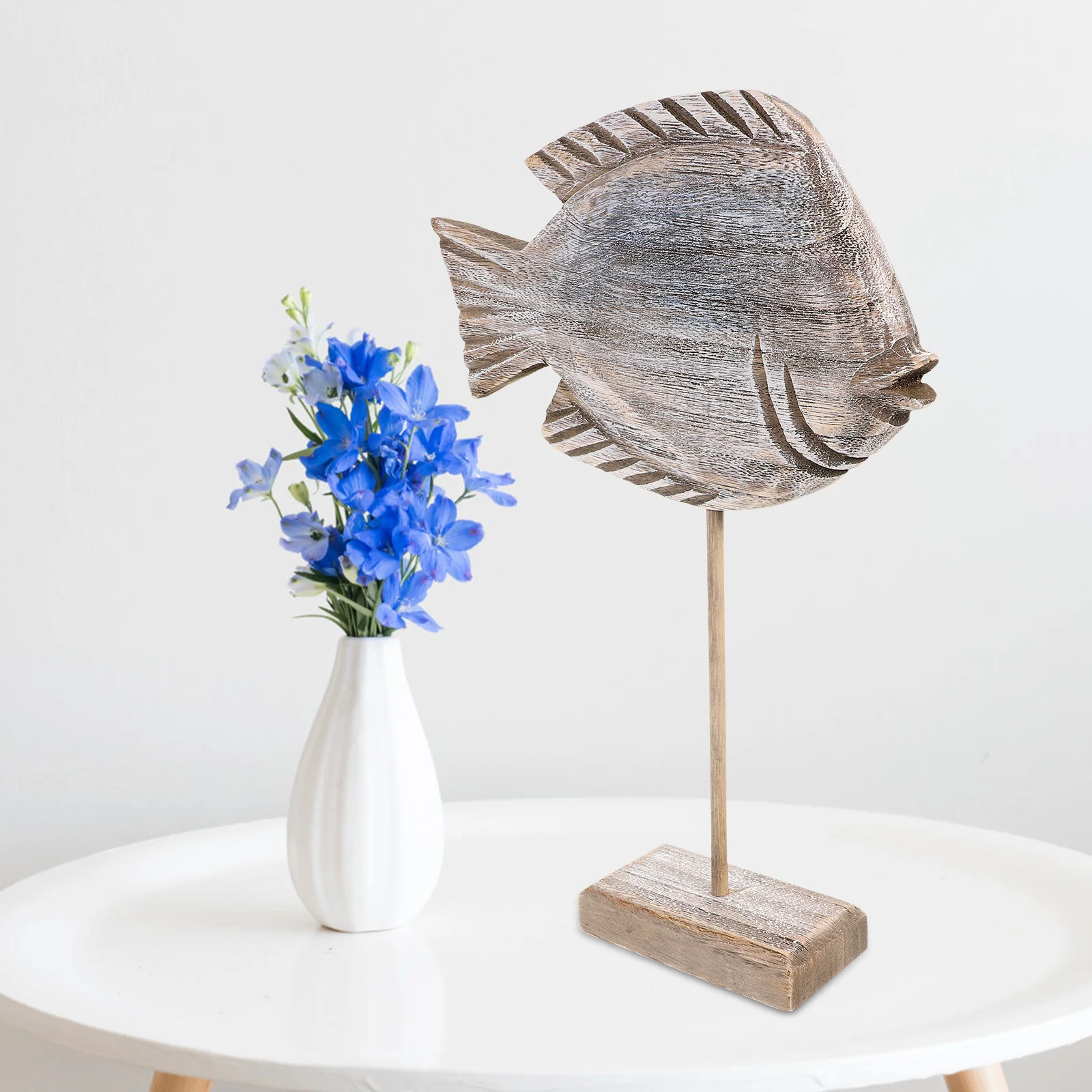 

Wooden Fish Statue Hand Carved Rustic Style Decorative Fish Sculpture for Mantelpiece Shelf Wall Space Farmhouse Modern Country