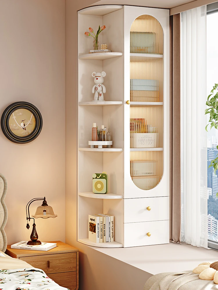 Solid wood, bay window cabinet, simple, modern, balcony, bookcase, storage, window sill, corner, window edge