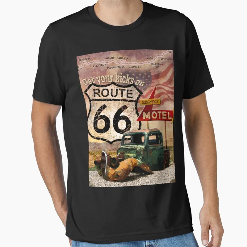 

Get your Kicks on Route 66 us highway sign Vintage The Mother Road printed T Shirt for men large size Adult tops S-6XL