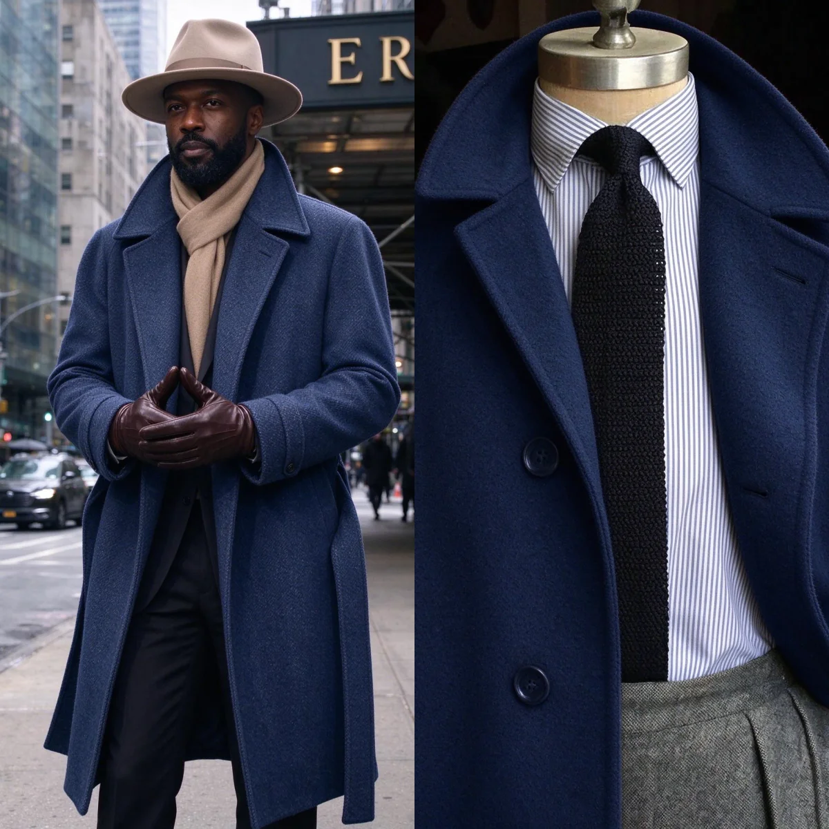 Premium Men Wool Blend Overcoat Classic Notched Lapel One Button Waist Belted Long Trench Coat Custom Formal Business Outerwear
