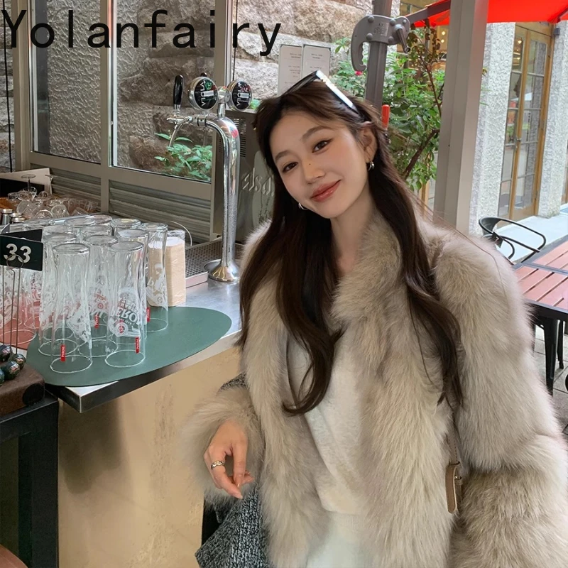 욜란페어리 천연 여우털 재킷 여성 스탠드 칼라 겨울 고급 따뜻함 패션 젊은 여성용 짧은 리얼 여우털 코트 2025