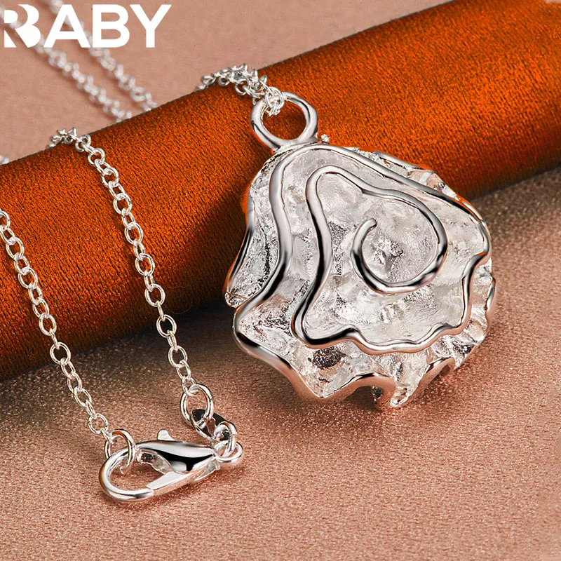 

URBABY 925 Sterling Silver With 16-30 inch Chain Rose Flower Pendant Necklace For Women Wedding Party Gifts Charms Jewelry