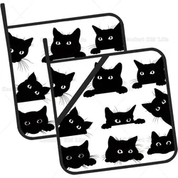 Cute Black Cat Pot Holders Set of 2 Kitchen Heat Resistant Potholder for Microwave Cooking Baking Oven End Dishes and BBQ