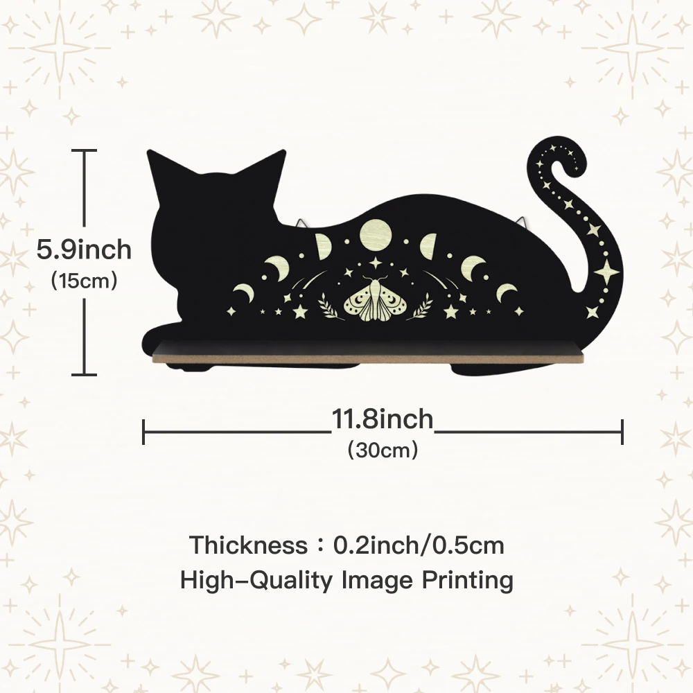 Putuo Decor 1pc Black Cat Wall Crystal Shelf ,  Wall Art Decor for Farmhouse Living Room Shop , 5.9x11.8Inches, Dark Style