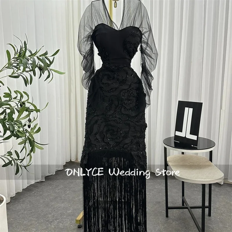 Abiti da sera da donna per occasioni speciali Abito da sera di lusso nero su misura 2025 Abiti da ballo con maniche lunghe con scollo a V