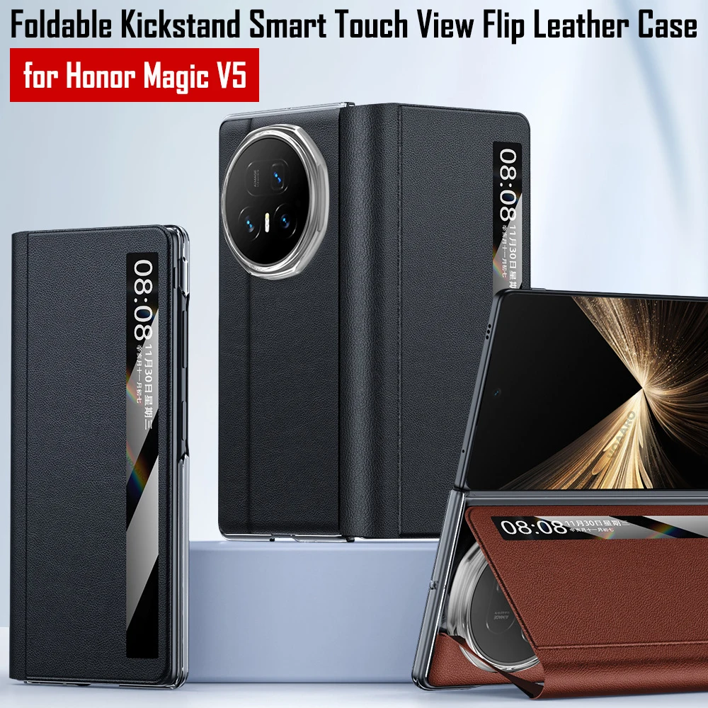 

Funda for Honor Magic V5 Smart Touch View Fllip Leather Cover Case for Honor Magic V5 Foldable Kickstand Holder Leather Case