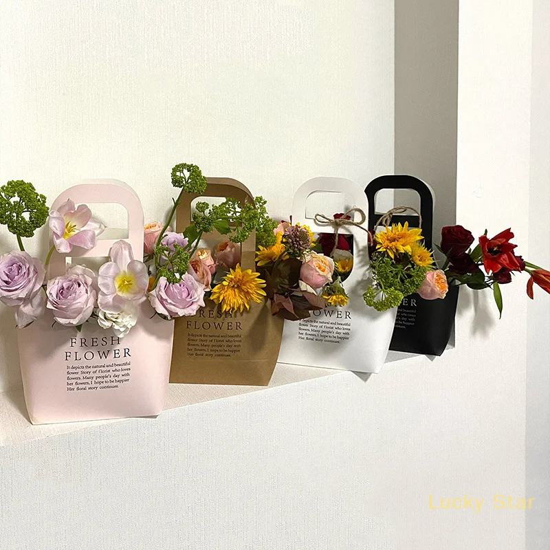 Packaging Flower Box Rose Wrapping Handheld Waterproof Kraft Paper Bag Wedding Decoration Gift Bag Bouquet Packaging Bag
