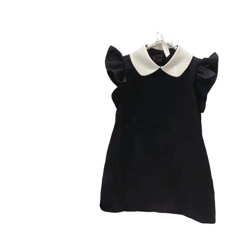 Mädchen Kleid Sommer neue modische Schatz Revers fliegende Ärmel kleines schwarzes Kleid A-Linie Kleid koreanische Kinder kleid