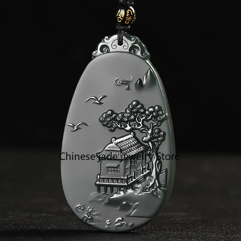 Natural Hetian jade landscape jade brand Xinjiang fine material sapphire double-sided engraved landscape jade pendant men's and