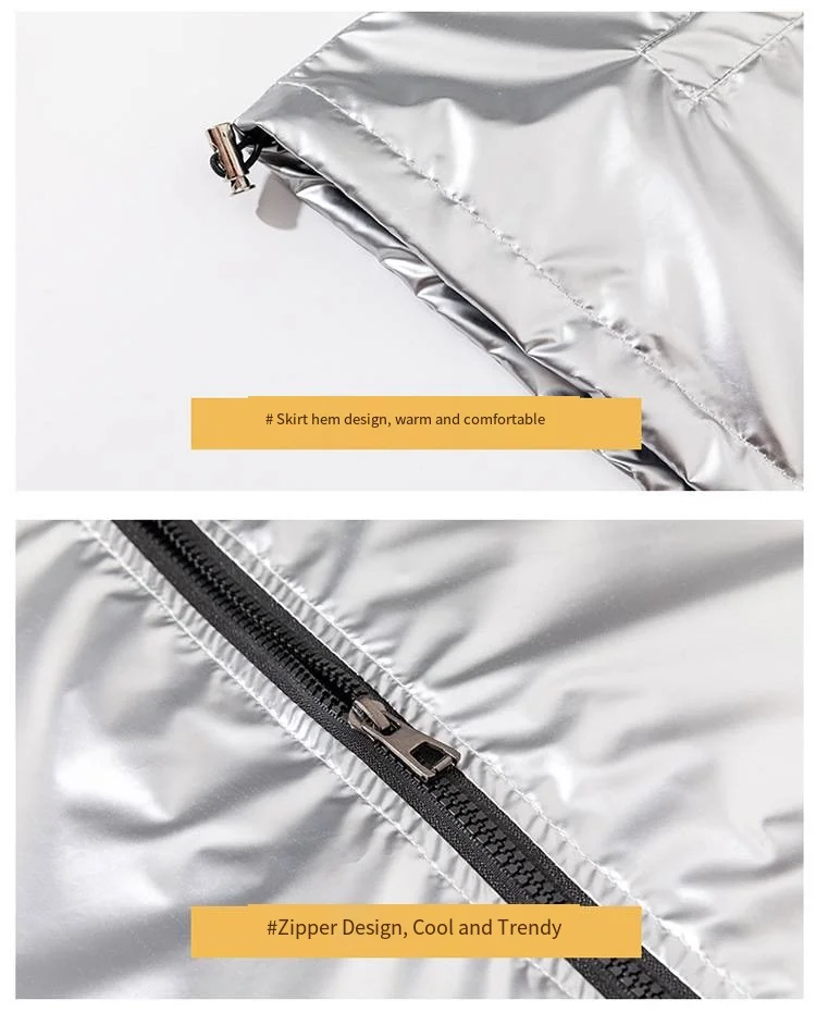 Frühlings- und Herbst-Glanzjacke, große Größen, trendige Marke, reflektierende Herrenjacke aus hellem Stoff in Silber, lässige sportliche Kapuzenjacke – Detail 4