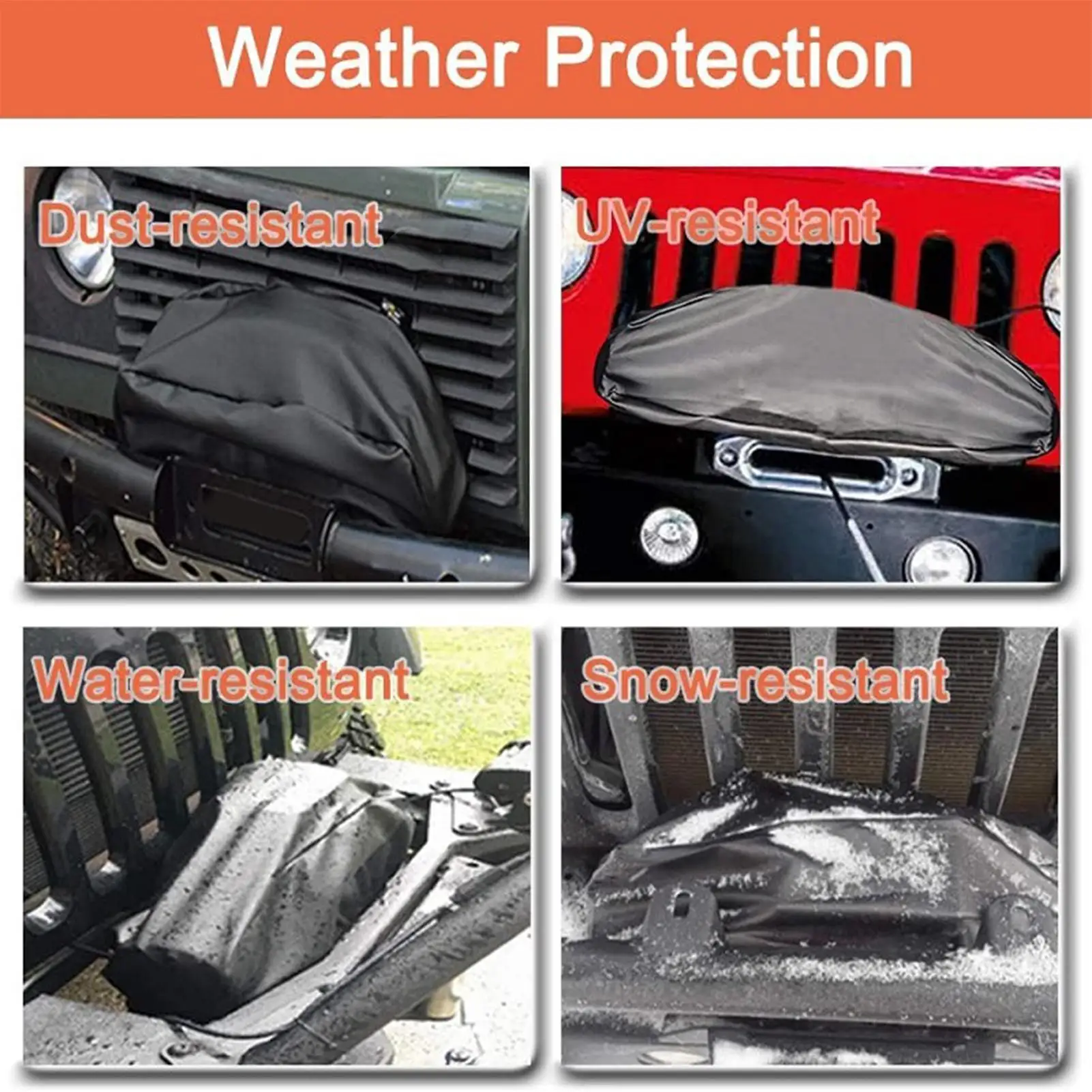 Vehicle Winch Cover Durable 420D Oxford cloth Soft Waterproof Winch Protective Cover Driver Recovery Black Car Accessories