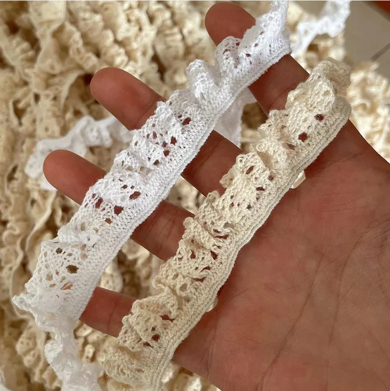 4 Meters High Quality Cotton Ruffle Lace Fabric Sewing Supplies Ribbon Cotton Elastic Lace Ribbon Elastic Lace Trim 1.7cm