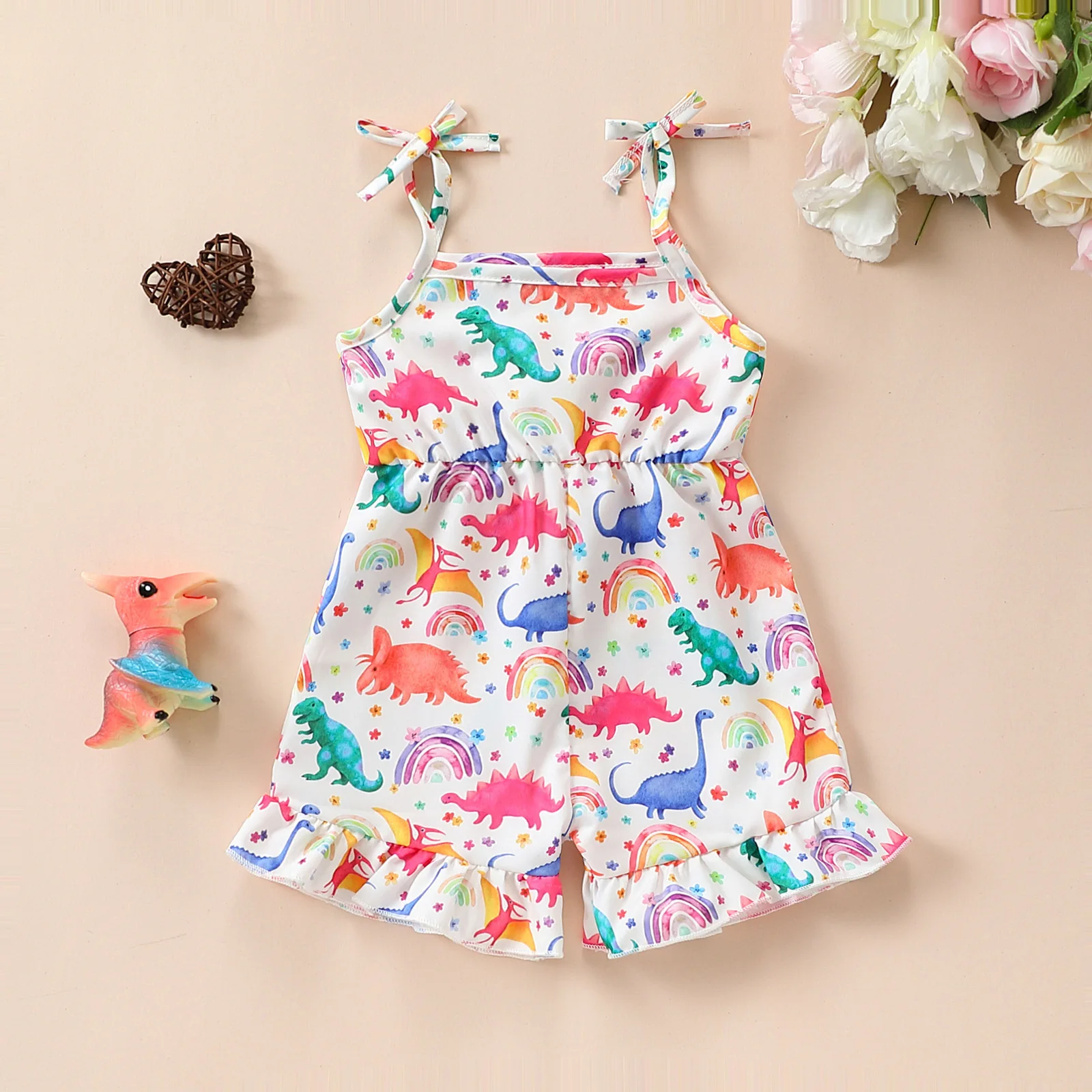 Cross-border Baby Girl Pants Child Dinosaur Rainbow Print Halter One-piece Baby Suitable for Outdoor