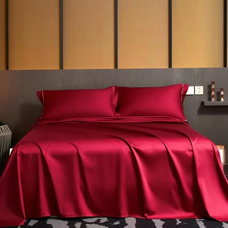 

Summer Luxury Satin Silk-like Bed Sheet Set (Flat Sheet + Fitted Sheet + Pillowcase) Solid Color Mattress Cover Twin Full Queen