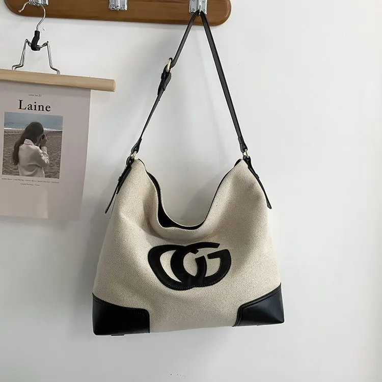 

2025 New Geometric Print Canvas Tote Bag Women's Capri Blue(Pantone 14-4318) Casual Bag with Hidden Pockets for Campus Commute